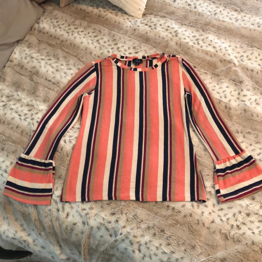 Coral, navy blue, cream and khaki color figure flattering top
